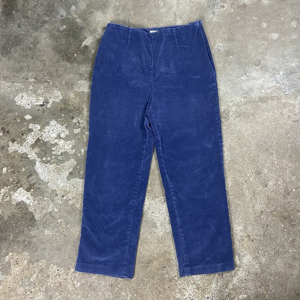 L.L. Bean Corduroy Pants Women's Size 14 Petite Blue Straight Leg Side Zip